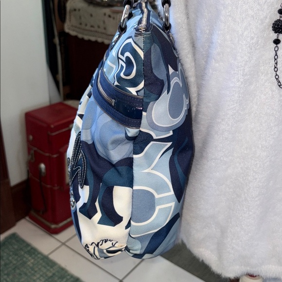 Coach Poppy Pop C Glam tote shoulder bag denim blue/white/Silvertone HW NWOT - Picture 7 of 17